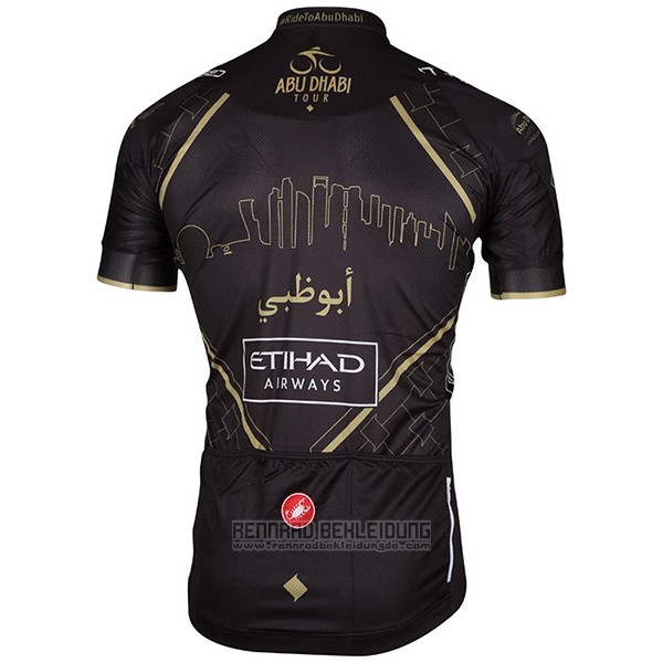 2017 Fahrradbekleidung Abu Dhabi Tour Shwarz Trikot Kurzarm und Tragerhose